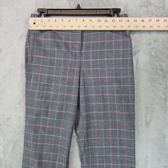 EXPRESS Editor Wool Pants Womens Size 0 Straight Crop Y2K Cuffed Gray Pink Plaid - Picture 8 of 15